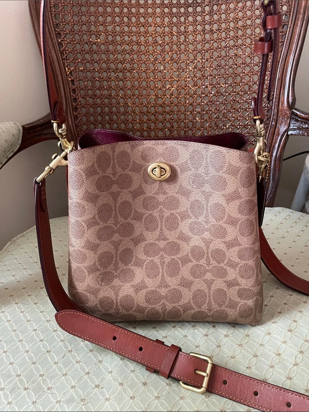 Coach Willow Bucket Bag In Signature Canvas Brown Signature Pattern Shoulder Bag